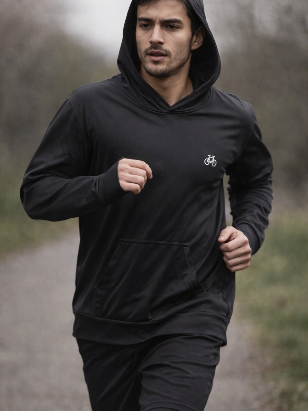 Men's Black Performance Hoodie Shirt with Subtle Bike Logo
